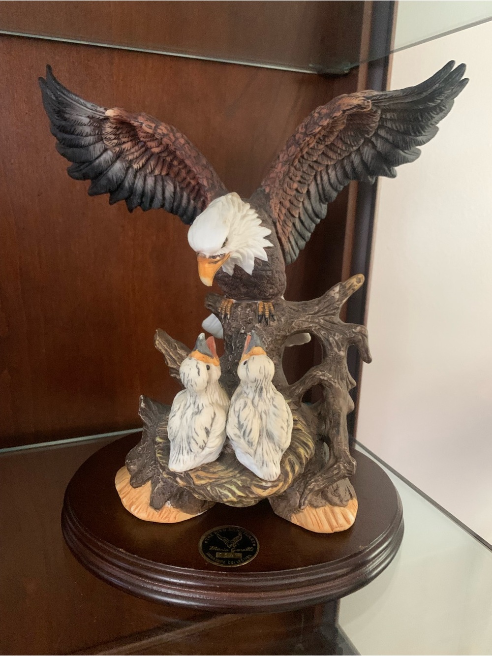 Hand-Painted Eagle Family Resin Sculpture - Brown & White